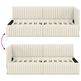 Corner Bed Frame with Headboard Cream 90 x 200 cm Velvet 42016273