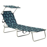 ZNTS Folding Sun Lounger with Canopy Leaf Print Aluminium 310364