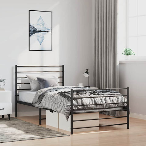 Metal Bed Frame without Mattress with Footboard Black 100x190cm 352331