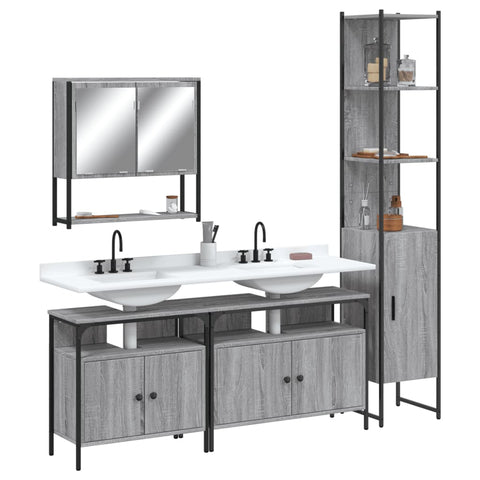 ZNTS 4 Piece Bathroom Furniture Set Grey Sonoma Engineered Wood 3214688