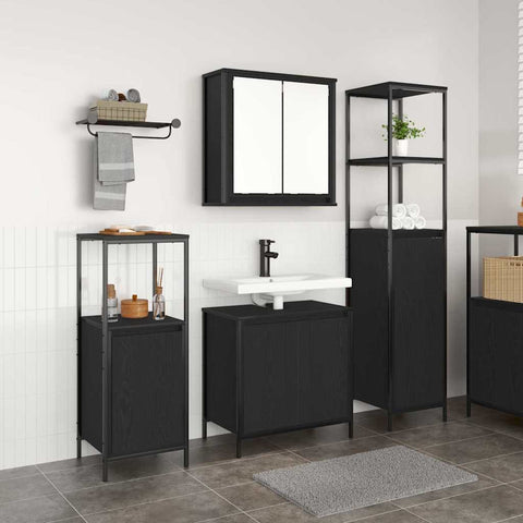 Bathroom Furniture Set with Shelf Wall-mounted 3 pcs Black oak 3328394