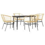 5 Piece Garden Dining Set Brown Poly Rattan Glass 3334494