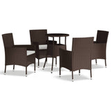 5 Piece Garden Bistro Set with Cushions Brown Poly Rattan 3187439