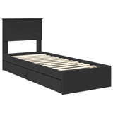 Storage Bed with Headboard Black 75 x 190 cm Engineered Wood 3410848