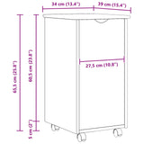 Rolling Cabinet Brown 34 x 39 x 65.5 cm Solid Pine Wood 42032392