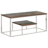 Coffee Table Silver Stainless Steel and Solid Wood Reclaimed 350024