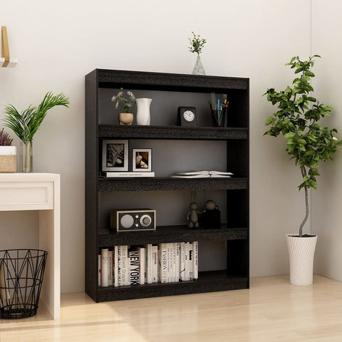 ZNTS Book Cabinet/Room Divider Black 100x30x135.5 cm Solid Pinewood 808222