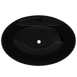 Ceramic Bathroom Sink Basin Faucet/Overflow Hole Black Oval 141921