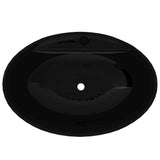 Ceramic Bathroom Sink Basin Faucet/Overflow Hole Black Oval 141921