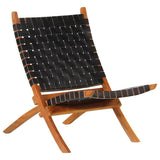 Folding Chair Black Real Leather 356377