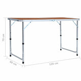 48172 Foldable Camping Table Aluminium 120x60 cm