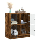 Side Cabinet with Glass Doors Smoked Oak 68x37x75.5 cm 836382