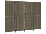 Room Divider 4 Panels Grey Poly Rattan 365346