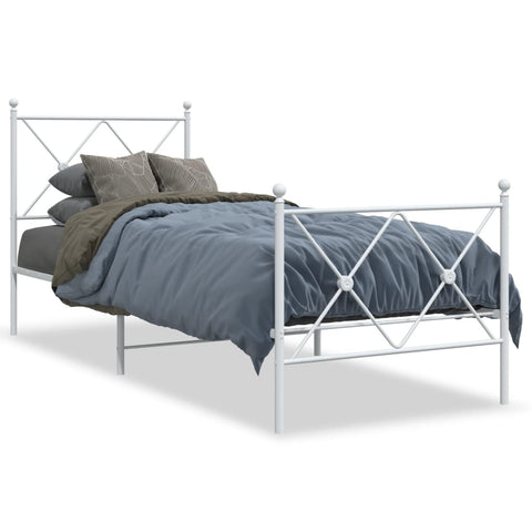 ZNTS Metal Bed Frame with Headboard and Footboard White 75x190 cm Small Single 376559
