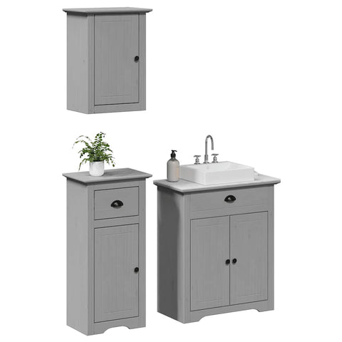 ZNTS 3 Piece Bathroom Furniture Set BODO Grey Solid Wood Pine 3307649