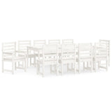 11 Piece Garden Dining Set White Solid Wood Pine 3154720
