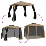 Gazebo with Double Roof and Mesh Walls Taupe 2.93x2.93 m Steel 368450
