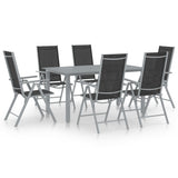 Dining Set Silver and Black Powder-coated aluminium, textilene, glass 3070636