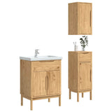 Bathroom Furniture Set FLORO 3 pcs Wax Brown Solid Pine Wood 3385883