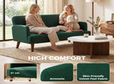 Velvet Feel Fabric 2 Seater Sofa, Small Sofa Loveseat with 21cm Thick Padding and Wood Legs, Dark T3398P548081