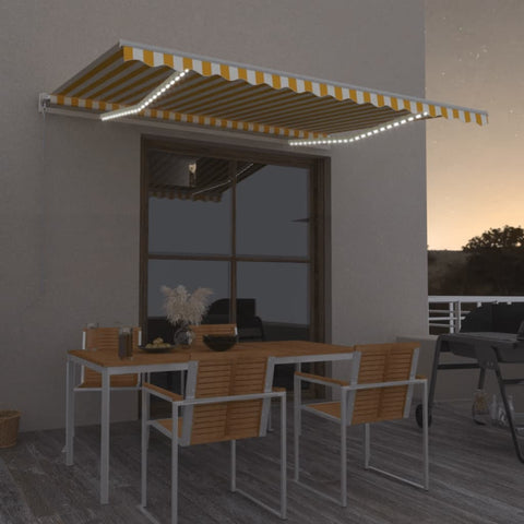 ZNTS Manual Retractable Awning with LED 450x350 cm Yellow and White 3069003