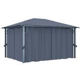 ZNTS Gazebo with Curtain&LED String Lights 4x3 m Anthracite Aluminium 3070336