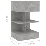 808656 Bedside Cabinet Concrete Grey 40x35x65 cm Engineered Wood