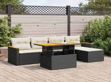 6 Piece Garden Sofa Set with Cushions Black Poly Rattan Acacia 3327472