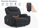 Electric Recliner Chair with 2-Point Massage & Heating, Black Fabric Indoor Functional Chair, 120kg 35128213