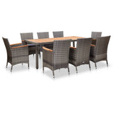 46083 9 Piece Garden Dining Set with Cushions Poly Rattan Grey