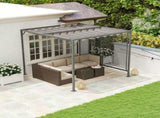3 x 2.8m Metal Pergola, with Retractable Fabric Roof - Grey T3398P320161