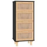 Sideboard Black 40x30x90 cm Solid Wood Pine and Natural Rattan 345643