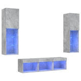 5 Piece TV Wall Units with LED Concrete Grey Engineered Wood 3216607