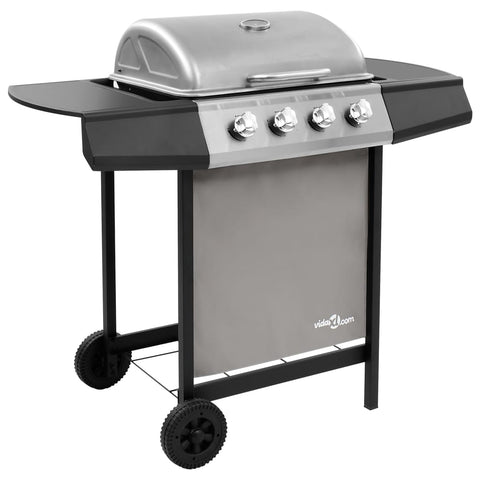 Gas BBQ Grill with 4 Burners Black and Silver 48547