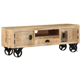 TV Cabinet with Wheels 110x30x37 cm Rough Mango Wood 328317