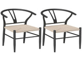 Set of Two Weave Dining Chairs with Y-Shaped Backrest Hemp Seat - Black/Beige T3398P377923