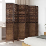Room Divider 6 Panels Dark Brown Solid Wood Paulownia 358715