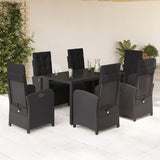 7 Piece Garden Dining Set with Cushions Black Poly Rattan 3212459