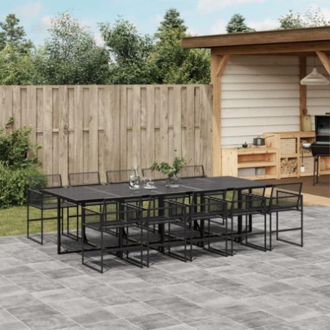 11 Piece Garden Dining Set Black Poly Rattan 3295036