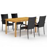 Dining Set Black Solid Acacia Wood Medium Stackable 3067784