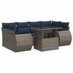 7 Piece Garden Sofa Set with Cushions Grey Poly Rattan Acacia 3326592