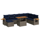 10 Piece Garden Sofa Set with Cushions Grey Poly Rattan Acacia 3327638