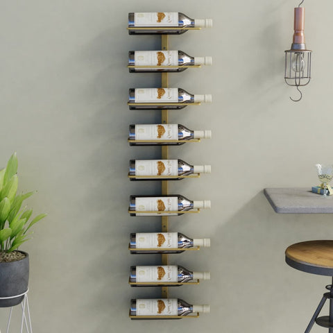 ZNTS Wall-mounted Wine Rack for 9 Bottles Gold Iron 340901