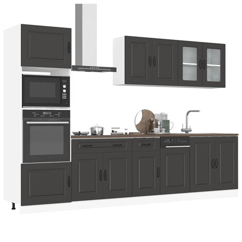 ZNTS 7 Piece Kitchen Cabinet Set Kalmar Black Engineered Wood 3314732