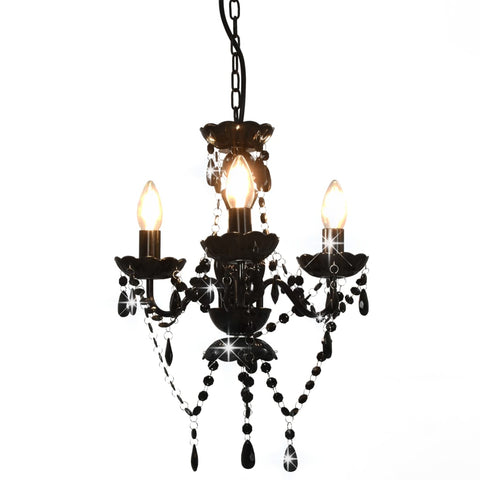 Chandelier with Beads Black Round 3 x E14 281597