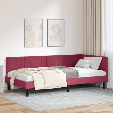 Corner Bed Frame with Headboard Wine red 100 x 200 cm Velvet 42016442