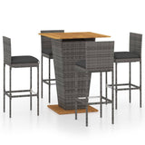 5 Piece Garden Bar Set with Cushions Poly Rattan Grey 3095455