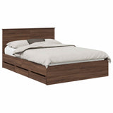 Bed Frame with Drawer Brown Oak 135 x 190 cm Engineer Wood 3410720
