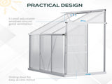 6 x 4ft Lean to Wall Polycarbonate Greenhouse Aluminium Walk-in Garden Greenhouse with Adjustable T3398P377633