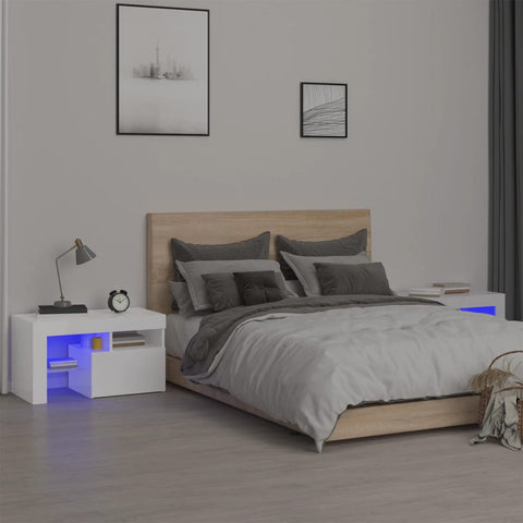ZNTS Bedside Cabinets 2 pcs with LED Lights High Gloss White 70x36.5x40 cm 3152774